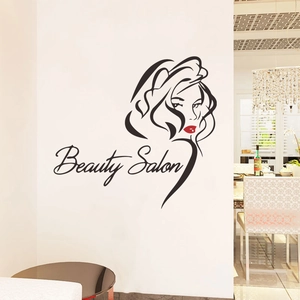 Beauty Salon wall sticker with sexy red lips woman silhouette for bedroom or shop decor