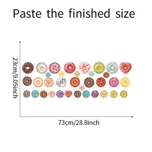 Size chart for cute cartoon donut wall stickers measuring 23cm height and 73cm width