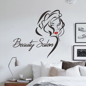 Beauty Salon Wall Sticker Sexy Red Lips Woman Face Silhouette PVC Decor For Bedroom Living Room Commercial Wall Art Decal