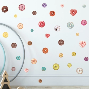 Cartoon Cute Donut PVC Wall Stickers Colorful Heart Dessert Pattern Self-Adhesive Wall Decals For Kids Bedroom Decor