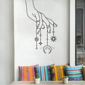 Artistic hand with moon and stars wall sticker for bedroom and entryway decor