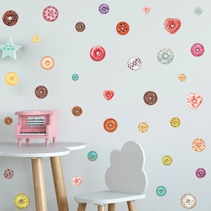 Cute cartoon donut wall stickers for kids bedroom with colorful dessert patterns