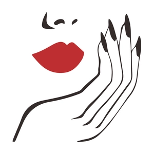 Modern minimalist wall sticker with red lips and hand with black long nails design
