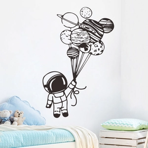 Cartoon astronaut and planet balloon wall decal for kids room interior decoration