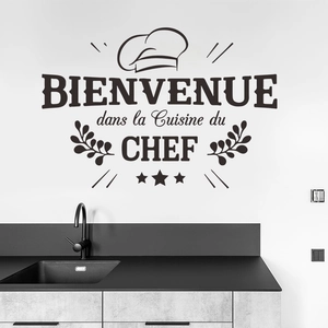 Chef Kitchen Wall Decal with BIENVENUE dans la Cuisine du CHEF French script and icons