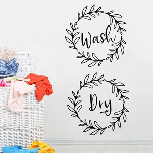 Black minimalist Wash and Dry vinyl wall stickers for laundry room home decor