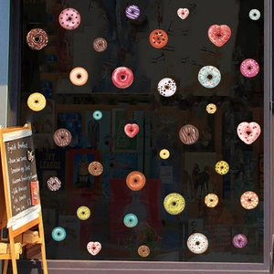 Cartoon donut wall stickers in various flavors and heart shapes for window decoration