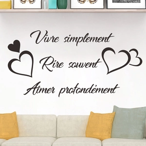 Minimalist French quote wall stickers with heart design for modern living room decor