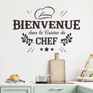 French Kitchen Wall Stickers Bienvenue Dans La Cuisine Du Chef Quotes Vinyl Decals Chef Hat Pattern DIY Wall Decor For Dining Room Restaurant