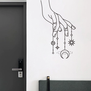 Minimalist hand and celestial moon stars wall sticker for bedroom aesthetic decor