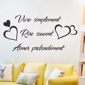 French Quote Vivre Simplement Rire Souvent Aimer Profondément Wall Sticker PVC Heart Pattern Removable Home Art Decor