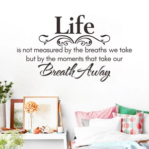Inspirational English Quote Wall Sticker Life Is Not Measured By Breaths We Take PVC Removable Decal For Home Decor Black Lettering Art Mural