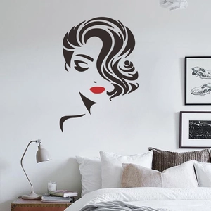 Elegant wall sticker featuring a sexy woman silhouette with red lips for bedroom decor