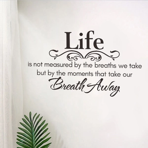 Inspirational Life quote wall decal for bedroom with elegant lettering and scroll design