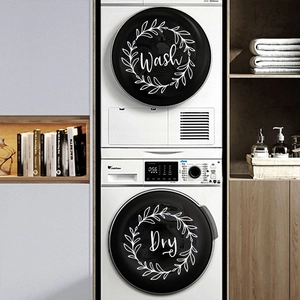 Wash and Dry laundry room wall decals with botanical wreath frames for washer decoration