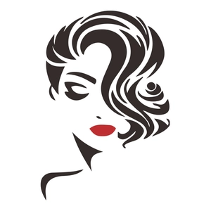 Minimalist wall decal featuring a stylish woman with wavy hair and bold red lips