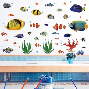 Adesivi murali pesci oceanici con coralli e alghe per decorazione camera dei bambini