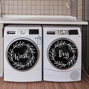 Minimalist PVC Laundry Room Decals Wash And Dry Set Floral Wreath Waterproof Wall Stickers For Washing Machine Decoration