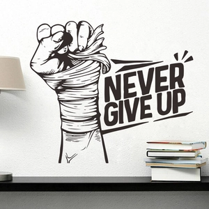 Black motivational wall sticker with clenched fist and Never Give Up text for room decor