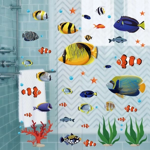 Adesivi Murali Cartone Animato Vita Marina Impermeabile PVC Pesci Oceano Corallo Decalcomania Per Camera Bambini Asilo Bagno