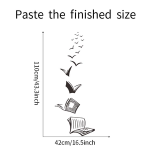Black vinyl wall decal of flying books turning into birds, 110x42cm finished size