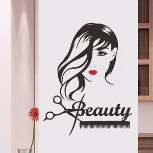 Sticker Mural Femme Cheveux Longs Sexy Salon de Beauté PVC Coiffeur Entrée Décoratif Silhouette Art Mural Décoration