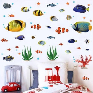 Adesivi murali pesci cartone animato e mondo marino per decorazione cameretta bimbi