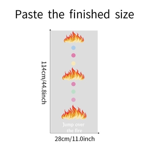 Detailed dimensions of Jump over the fire wall sticker with colorful flame patterns