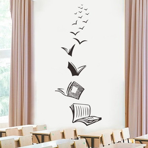 Creative Books Evolving Into Birds Wall Stickers Modern Black PVC Decal For School Classroom Library Living Room Home Decor