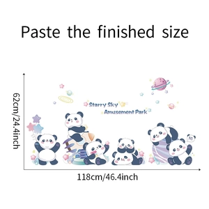 Détail de stickers muraux pandas mignons ciel étoilé pour chambre d'enfant avec tailles