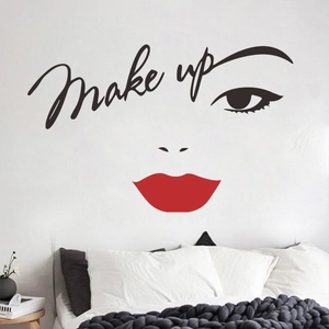 Sexy Red Lips Eyelashes Wall Sticker Make Up Artistic Text PVC Self-Adhesive Decal For Bedroom Beauty Salon Wall Decor