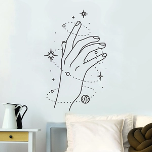 Artistic celestial hand and star wall sticker for bedroom and minimalist home decor