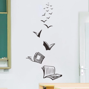 Creative book and flying birds silhouette wall sticker for classroom and study room decor