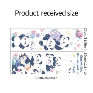 Stickers muraux panda mignon guide des tailles montrant deux feuilles de 30x90cm