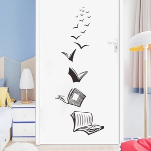 Creative black PVC wall sticker with flying books and birds design for home decor