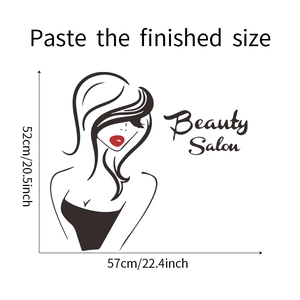 Detailed dimension guide for Beauty Salon wall decal showing 52cm by 57cm size