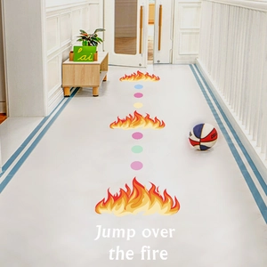 Colorful sensory jumping path floor stickers with fire patterns for kids game
