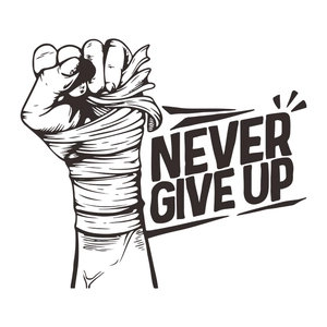 Never Give Up motivational wall sticker featuring a hand clenched with sports bandages