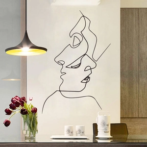 Minimalist artistic line art wall sticker featuring abstract overlapping faces for home decor