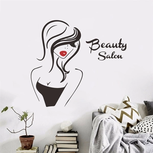 Beauty Salon Wall Sticker Sexy Female Silhouette PVC Decal Red Lips Line Art For Bedroom Living Room Shop Decoration