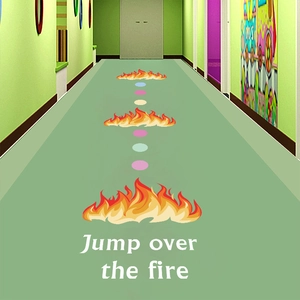 Cartoon fire jump sensory path game floor sticker for kids bedroom and corridor decor