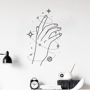 Artistic hand and stars wall decal for minimalist bedroom or modern office decor