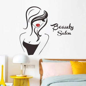 Beauty Salon wall sticker with elegant female silhouette and red lips for home decor