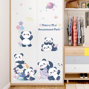 Autocollants muraux panda mignons pour chambre d'enfant avec thème parc d'attractions