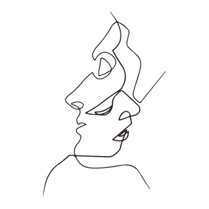 Minimalist black line art wall sticker featuring abstract overlapping face silhouettes