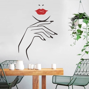 Minimalist female silhouette wall sticker with red lips for modern bedroom wall decor
