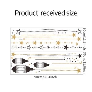 Detailed dimensions of moon and star wall stickers showing 30x90cm sheet size and layout