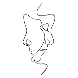 Minimalist artistic line drawing wall sticker featuring abstract overlapping faces for home decor