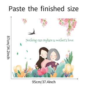 Detailed view of mother and daughter wall sticker with dimensions 95x87cm in PVC material