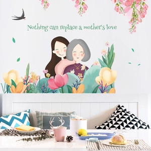 Floral Mother's Day wall decal featuring mother and daughter with flower accents